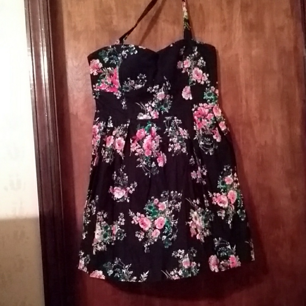 Short, Black Flower Print Dress